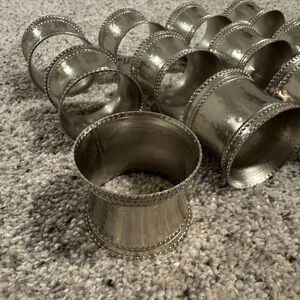 Hammered Metal Silver Napkin Rings Set of 12
